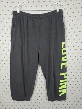 Victorias Secret PINK Capri Neon Grey Tapered Sweats Sweatpants Joggers MEDIUM